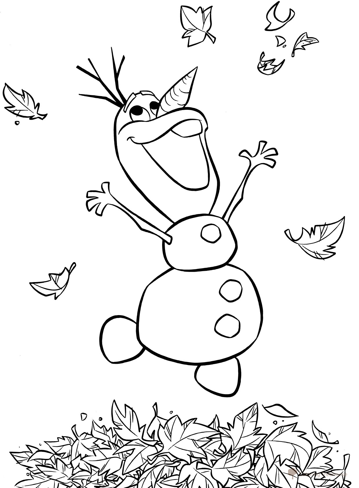 Página para colorear «Feliz muñeco de nieve Olaf» dibujo para colorear gratis de Páginas para colorear de Frozen 2