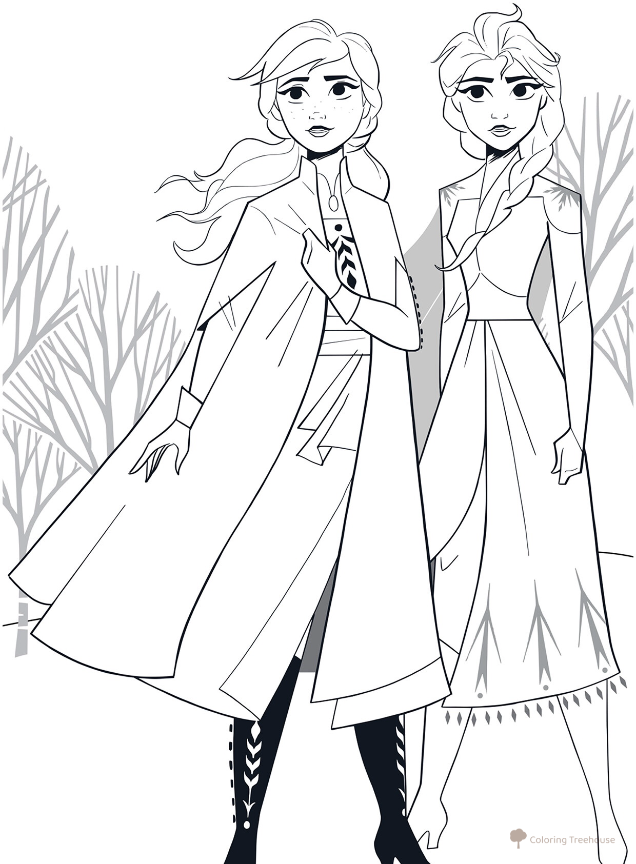 Sisters Anna and Elsa Coloring Page free printable Frozen 2 Coloring Pages coloring page