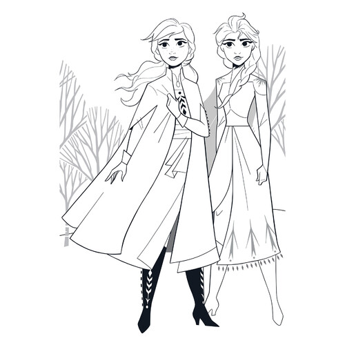 Página para colorear: Hermanas Anna y Elsa dibujo para colorear gratis de Páginas para colorear de Frozen 2