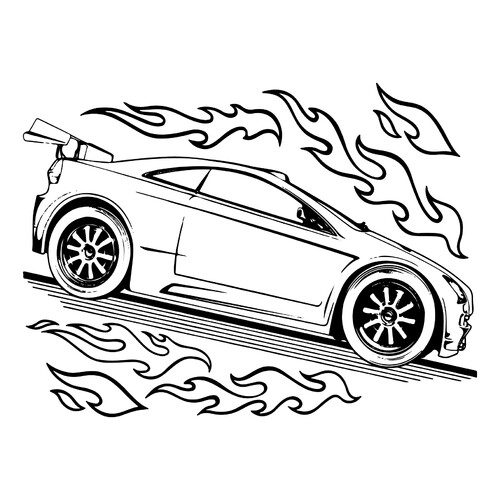Hot Wheels Car with Flames Coloring Page free printable Hot Wheels Coloring Pages coloring page