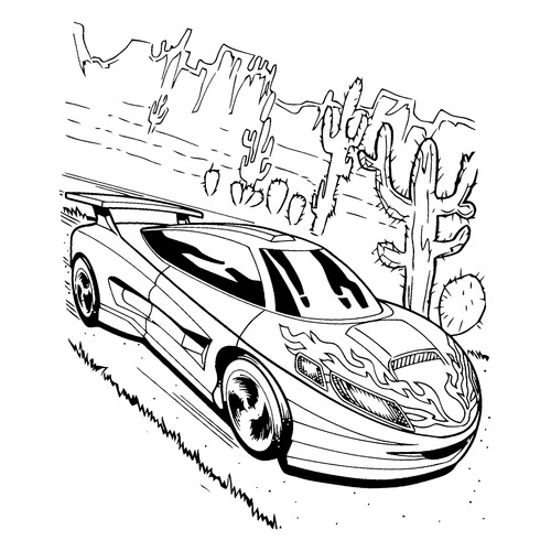 Hot Wheels in the Desert Coloring Page free printable Hot Wheels Coloring Pages coloring page