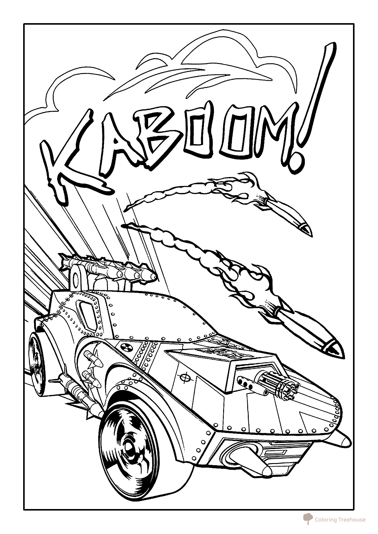 Coloring Page: "Armed Hot Wheels" free printable Hot Wheels Coloring Pages coloring page