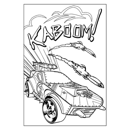 Coloring Page: "Armed Hot Wheels" free printable Hot Wheels Coloring Pages coloring page