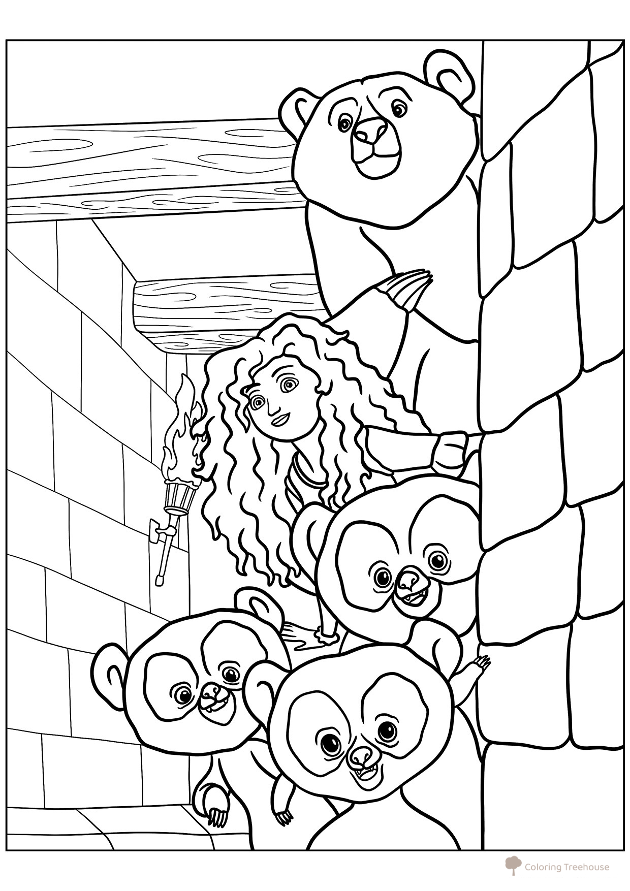 Merida and the Bears Coloring Page free printable Brave Coloring Pages coloring page