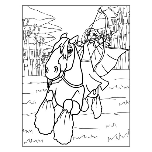 Merida on a Horse Coloring Page free printable Brave Coloring Pages coloring page