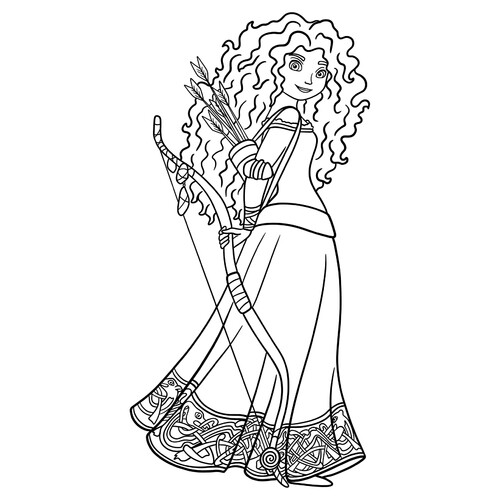 Merida with Bow and Arrows Coloring Page free printable Brave Coloring Pages coloring page