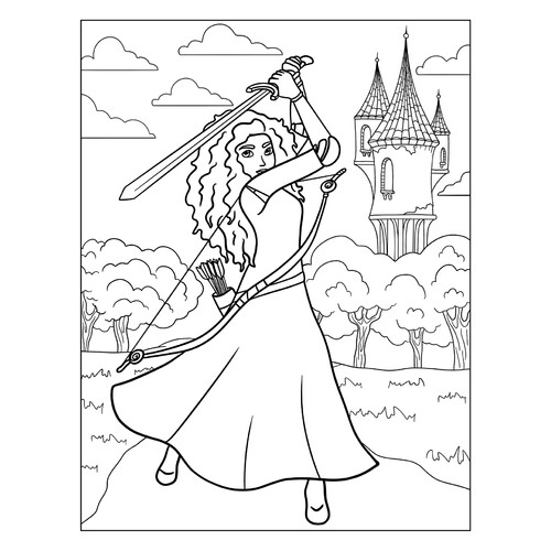 Merida with a Sword Coloring Page free printable Brave Coloring Pages coloring page
