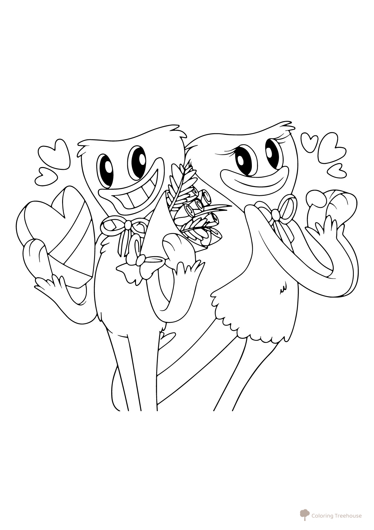 Huggy Wuggy and Kissy Missy Valentine's Day Coloring Page free printable Huggy Wuggy and Kissy Missy Coloring Pages coloring page