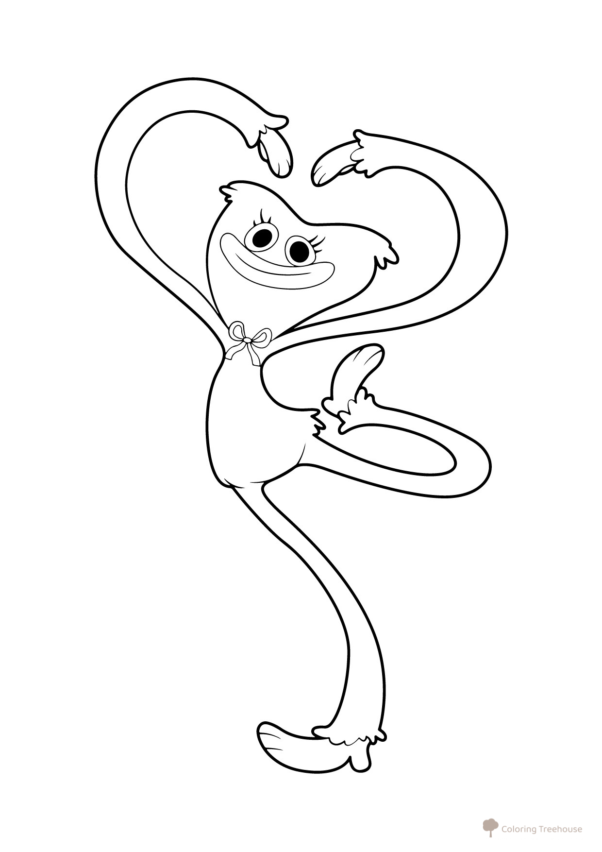 Kissy Missy with Heart-Shaped Hands Coloring Page free printable Huggy Wuggy and Kissy Missy Coloring Pages coloring page