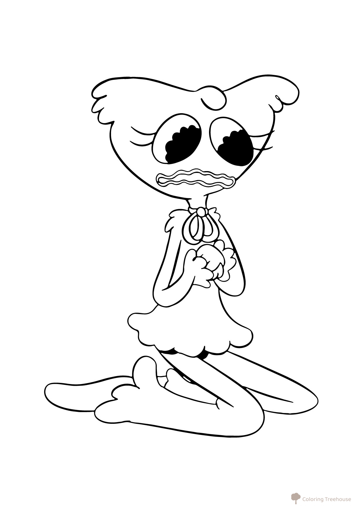 Página para colorear: Kissy Missy triste llorando dibujo para colorear gratis de Páginas para colorear de Huggy Wuggy y Kissy Missy