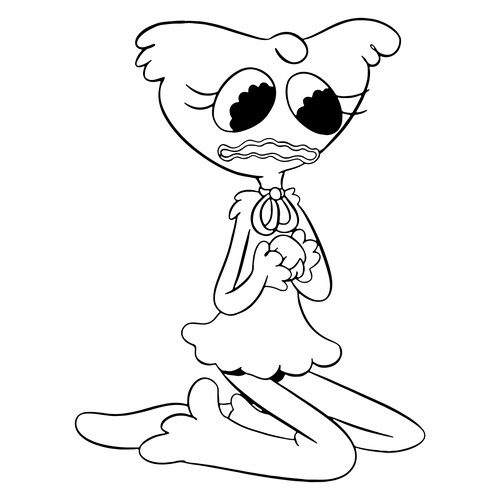 Página para colorear: Kissy Missy triste llorando dibujo para colorear gratis de Páginas para colorear de Huggy Wuggy y Kissy Missy