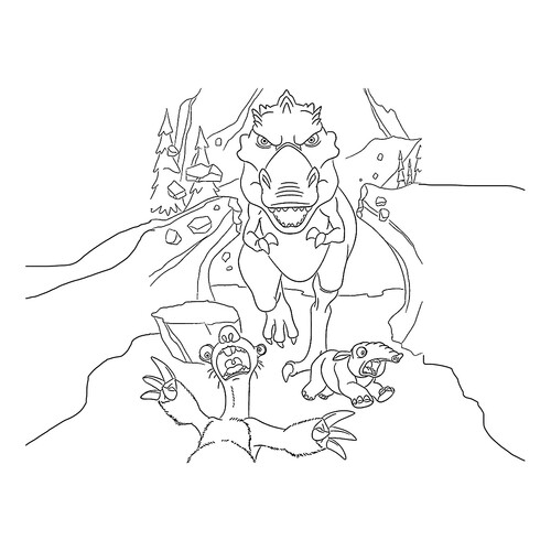 Dinosaurio persigue a Sid - página para colorear dibujo para colorear gratis de Ice Age: Collision Course Coloring Pages