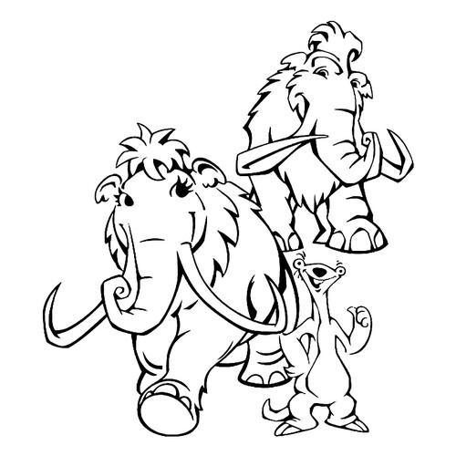 Página para colorear: Manny, Ellie y Sid dibujo para colorear gratis de Ice Age: Collision Course Coloring Pages