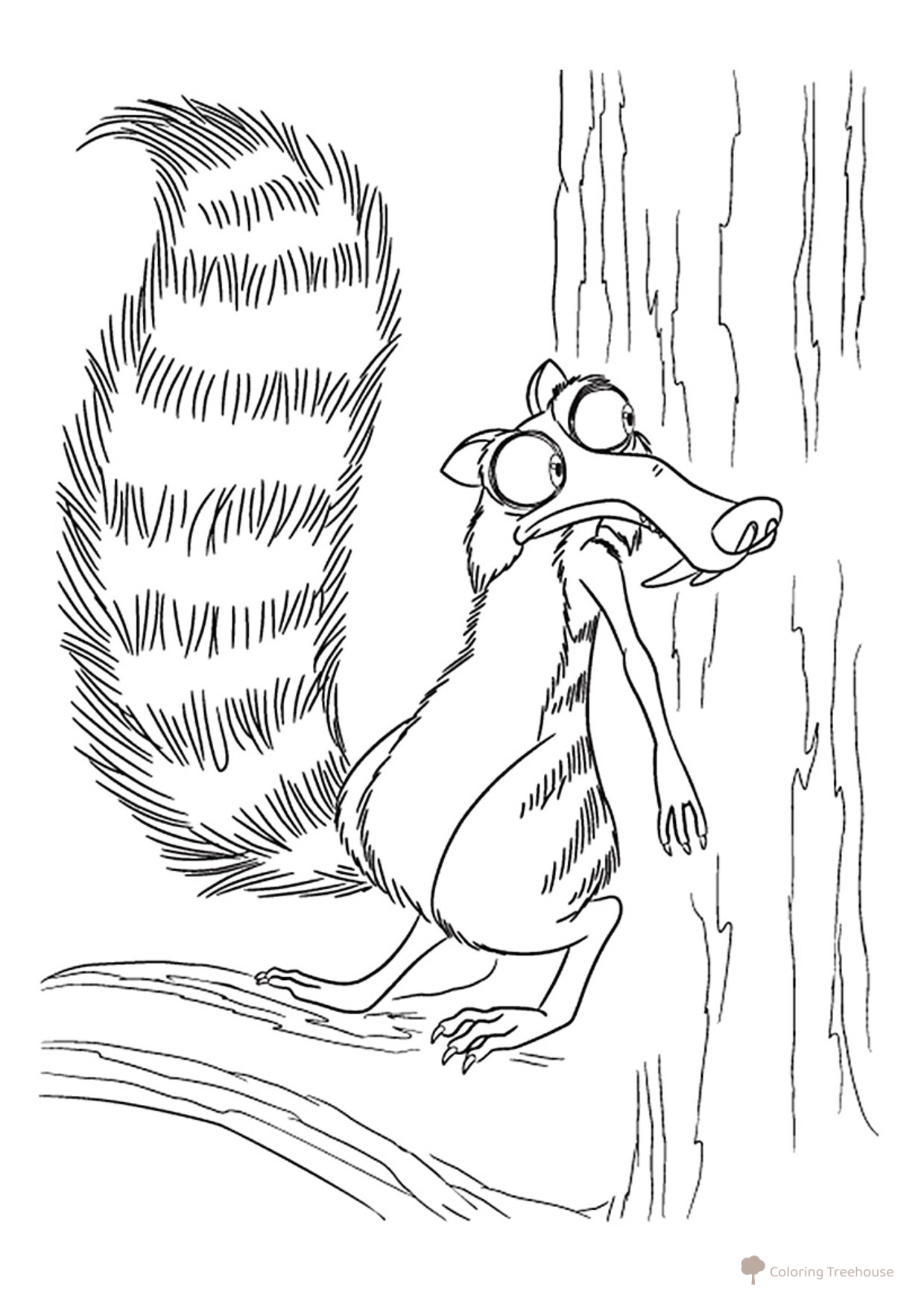 Página para colorear: Scrat escondiéndose detrás de un árbol dibujo para colorear gratis de Ice Age: Collision Course Coloring Pages