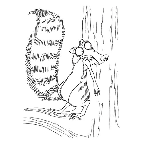 Página para colorear: Scrat escondiéndose detrás de un árbol dibujo para colorear gratis de Ice Age: Collision Course Coloring Pages