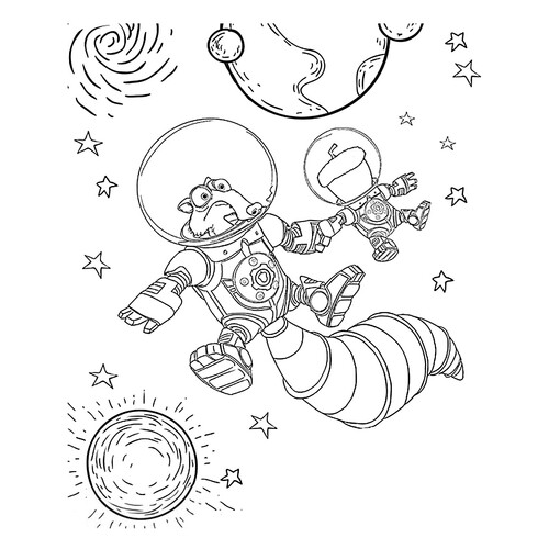 Página para colorear: Scrat en el espacio abierto dibujo para colorear gratis de Ice Age: Collision Course Coloring Pages