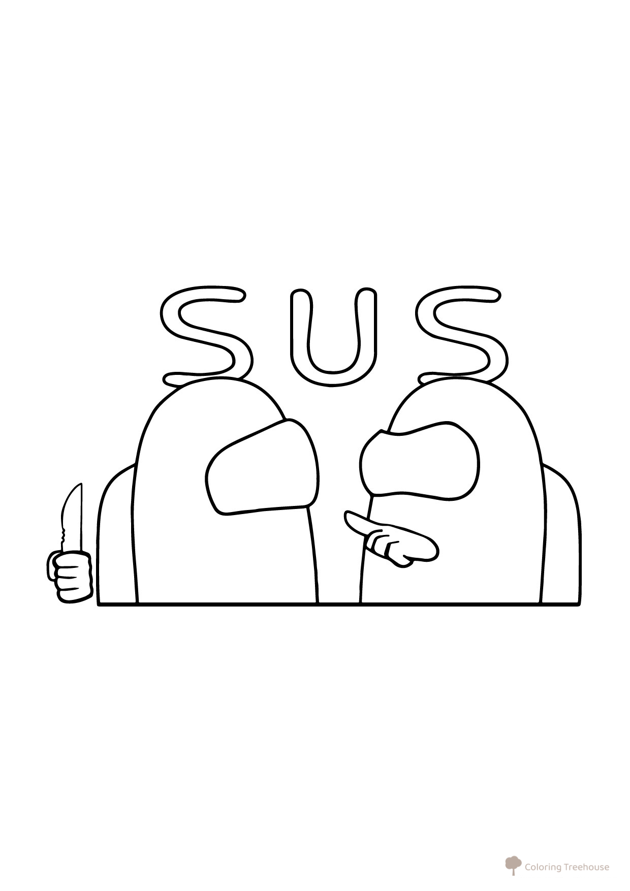 Página para colorear de Among Us: miembro de la tripulación sospecha al impostor dibujo para colorear gratis de Páginas para colorear de Among Us