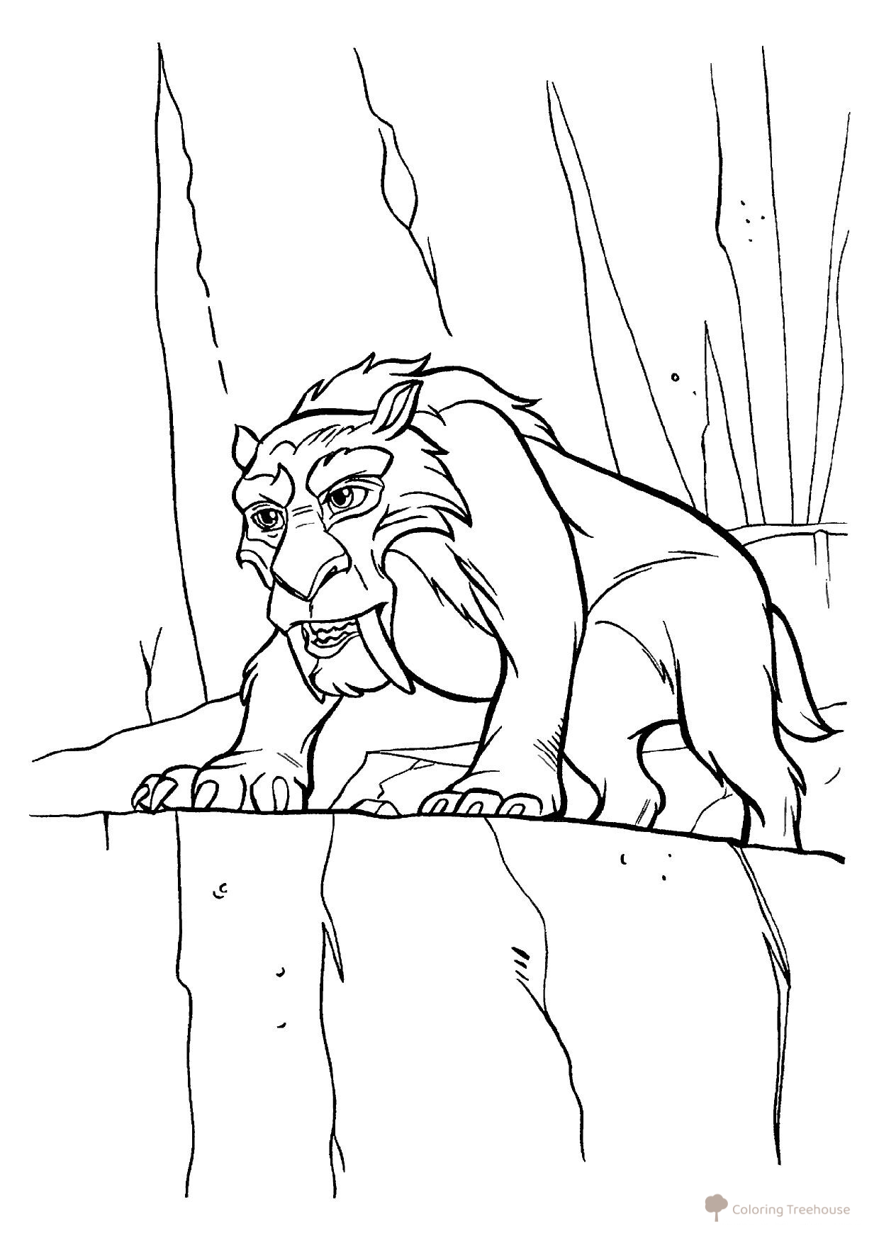 Diego the Tiger Coloring Page by the Cliff free printable Ice Age Coloring Pages: Manny, Sid, Diego, Scrat and More coloring page