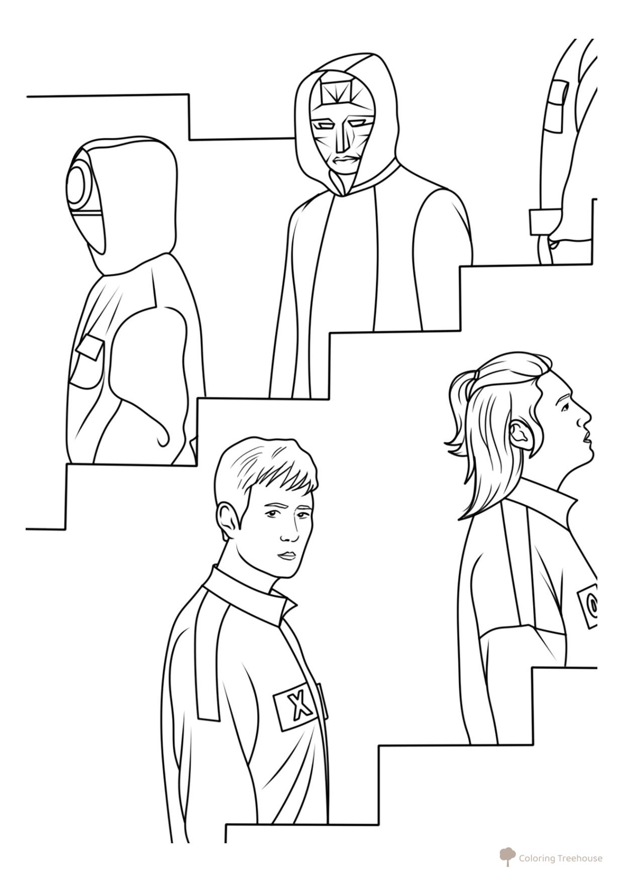Página para colorear «Héroes de El juego del calamar 2» dibujo para colorear gratis de Páginas para colorear de El juego