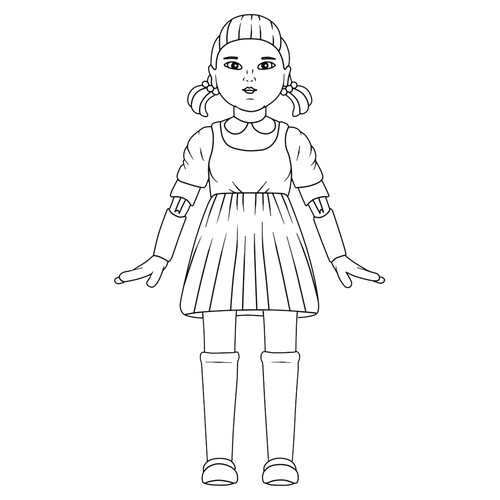 Página para colorear «Muñeca del juego del calamar» dibujo para colorear gratis de Páginas para colorear de El juego