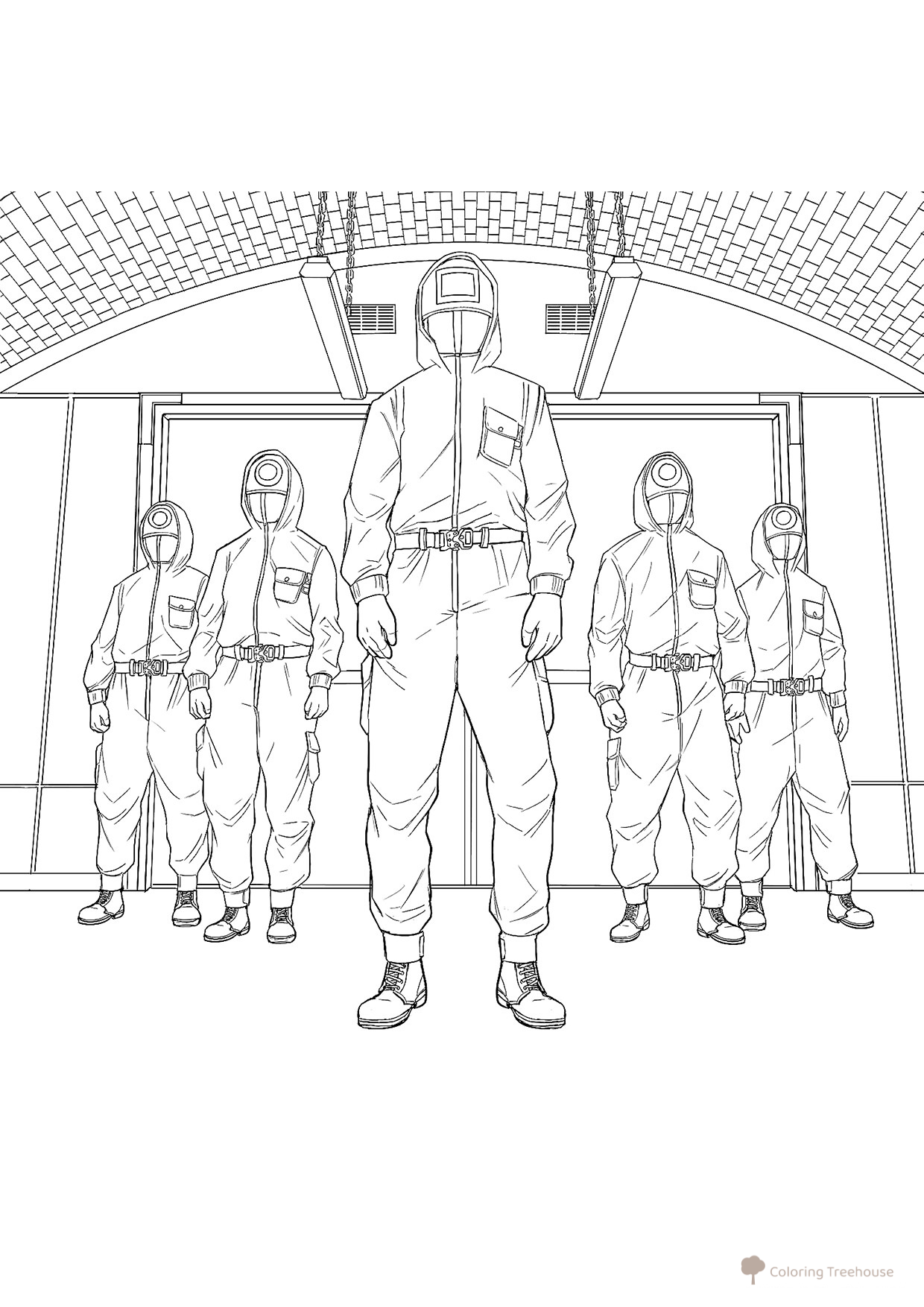 Página para colorear «Escuadrón de guardia del juego del calamar» dibujo para colorear gratis de Páginas para colorear de El juego