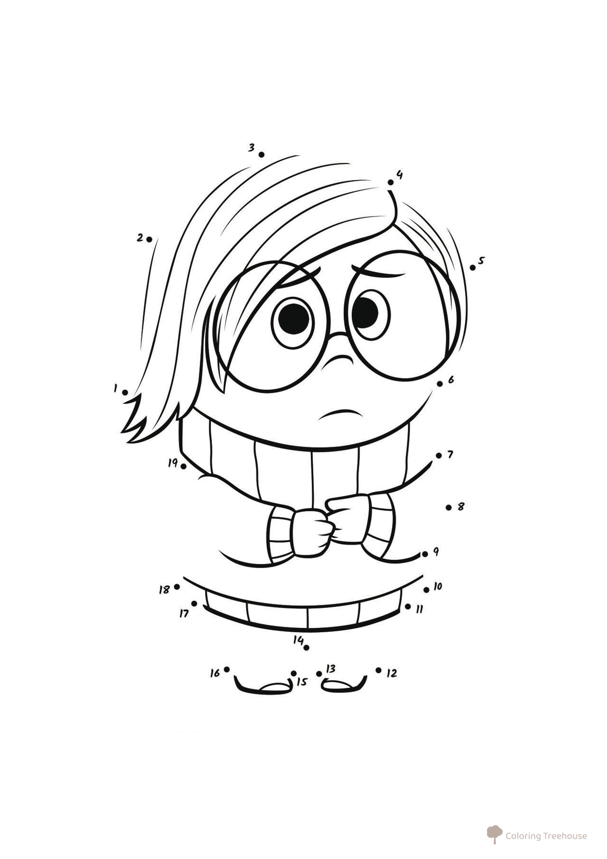 Sadness Dot-to-Dot Coloring Page (Inside Out) free printable Inside Out Coloring Pages coloring page