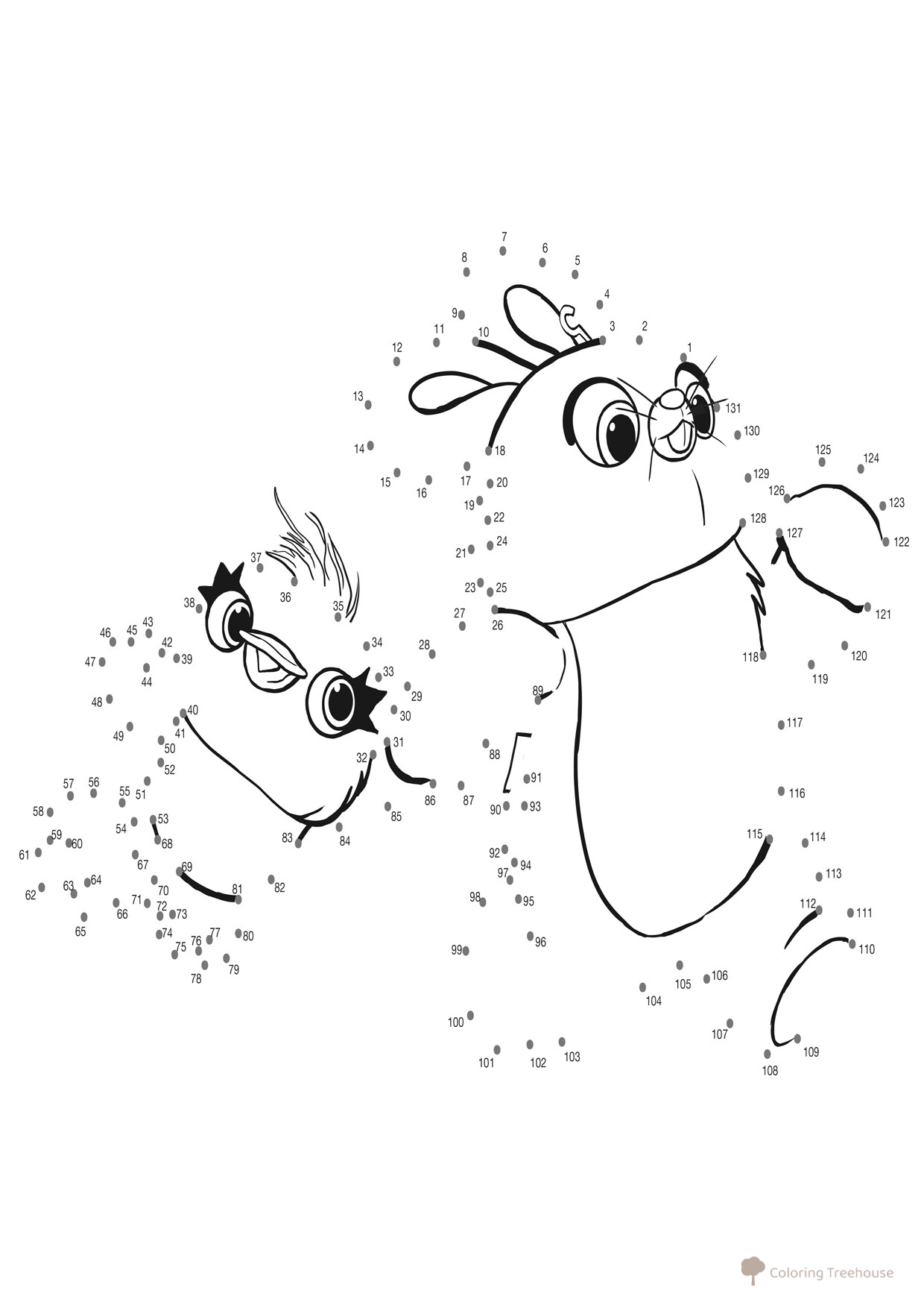 Página para colorear: Conejo y patito por puntos dibujo para colorear gratis de Páginas para colorear de Toy Story 4