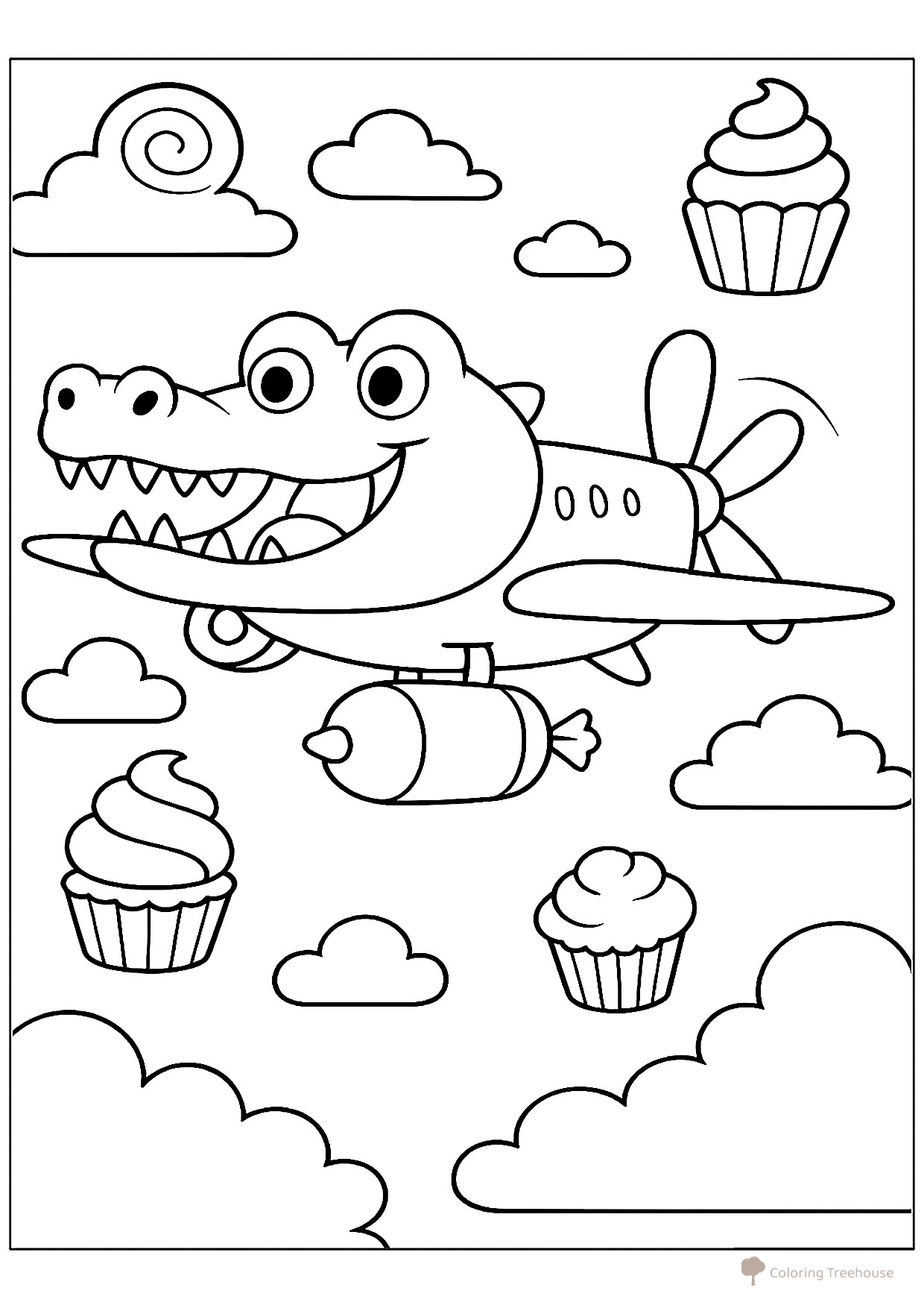 Bombardiro Krokodilo and Cupcakes Coloring Page free printable Italian Animal Meme Coloring Pages coloring page