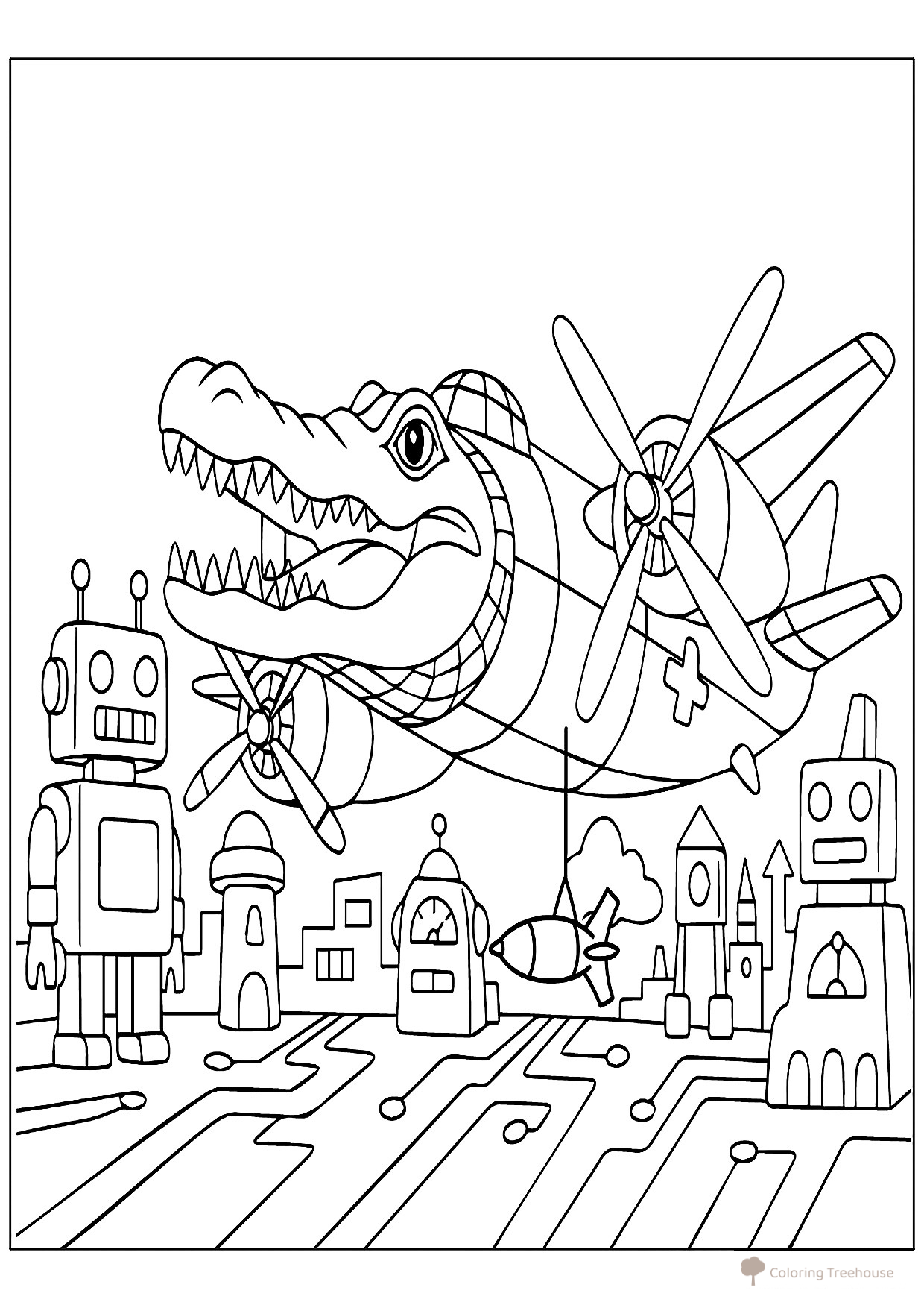 Bombardiro Krokodilo and Robots Coloring Page free printable Italian Animal Meme Coloring Pages coloring page