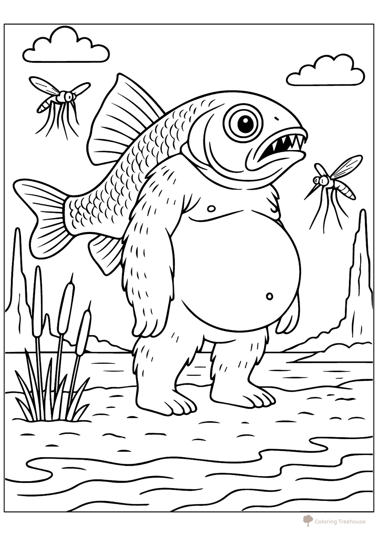 Trippi Troppi in the Swamp Coloring Page free printable Italian Animal Meme Coloring Pages coloring page