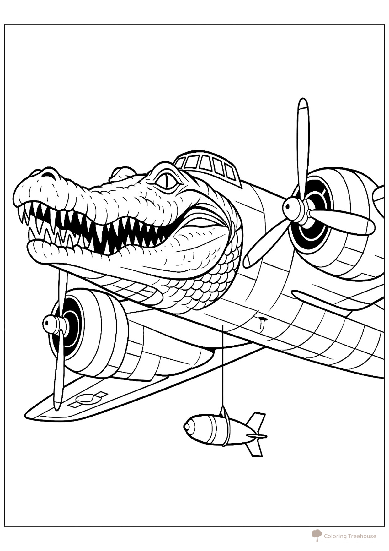 Toothy Bombardiro Crocodilo Coloring Page free printable Italian Animal Meme Coloring Pages coloring page