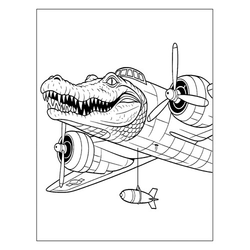 Toothy Bombardiro Crocodilo Coloring Page free printable Italian Animal Meme Coloring Pages coloring page