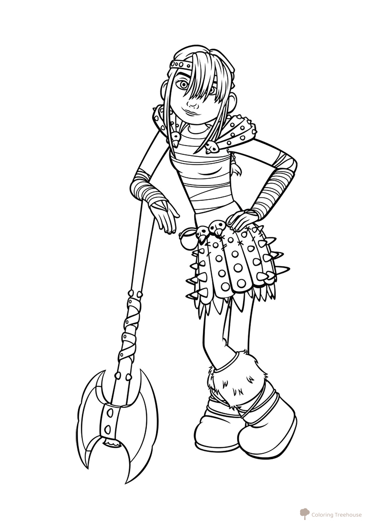 Página para colorear «Astrid con hacha» dibujo para colorear gratis de How to Train Your Dragon Coloring Pages