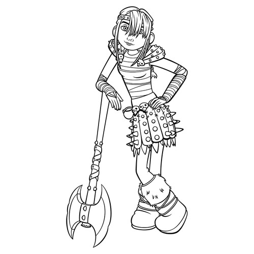 Astrid with an Axe Coloring Page free printable How to Train Your Dragon Coloring Pages coloring page