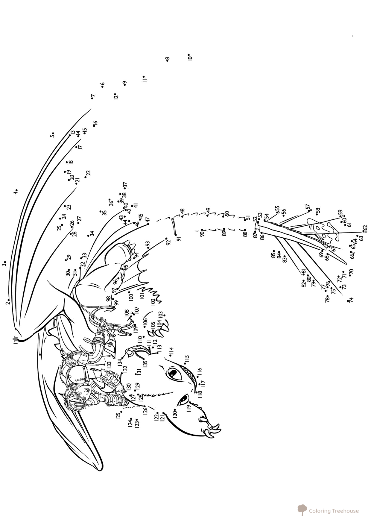Página para colorear de Hipo y Desdentado por puntos dibujo para colorear gratis de How to Train Your Dragon Coloring Pages