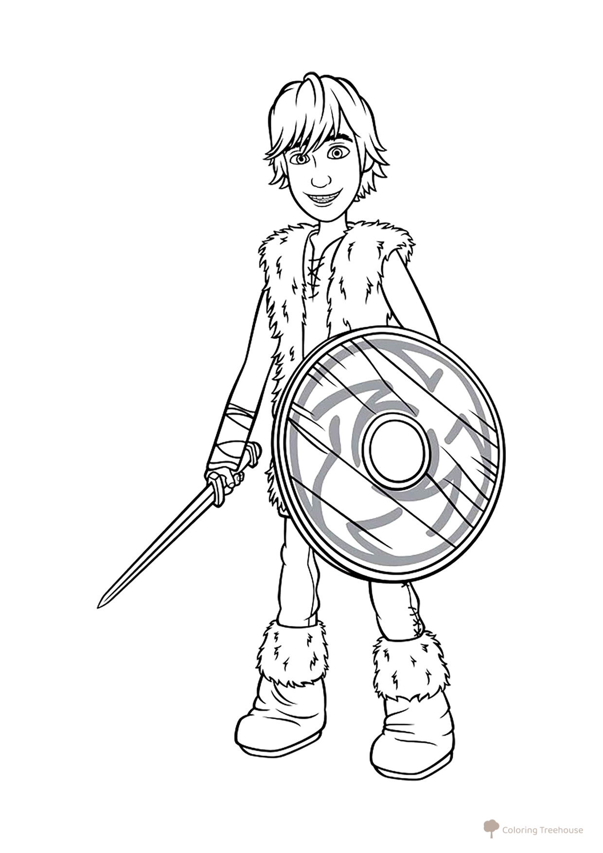 Hiccup with Shield Coloring Page free printable How to Train Your Dragon Coloring Pages coloring page