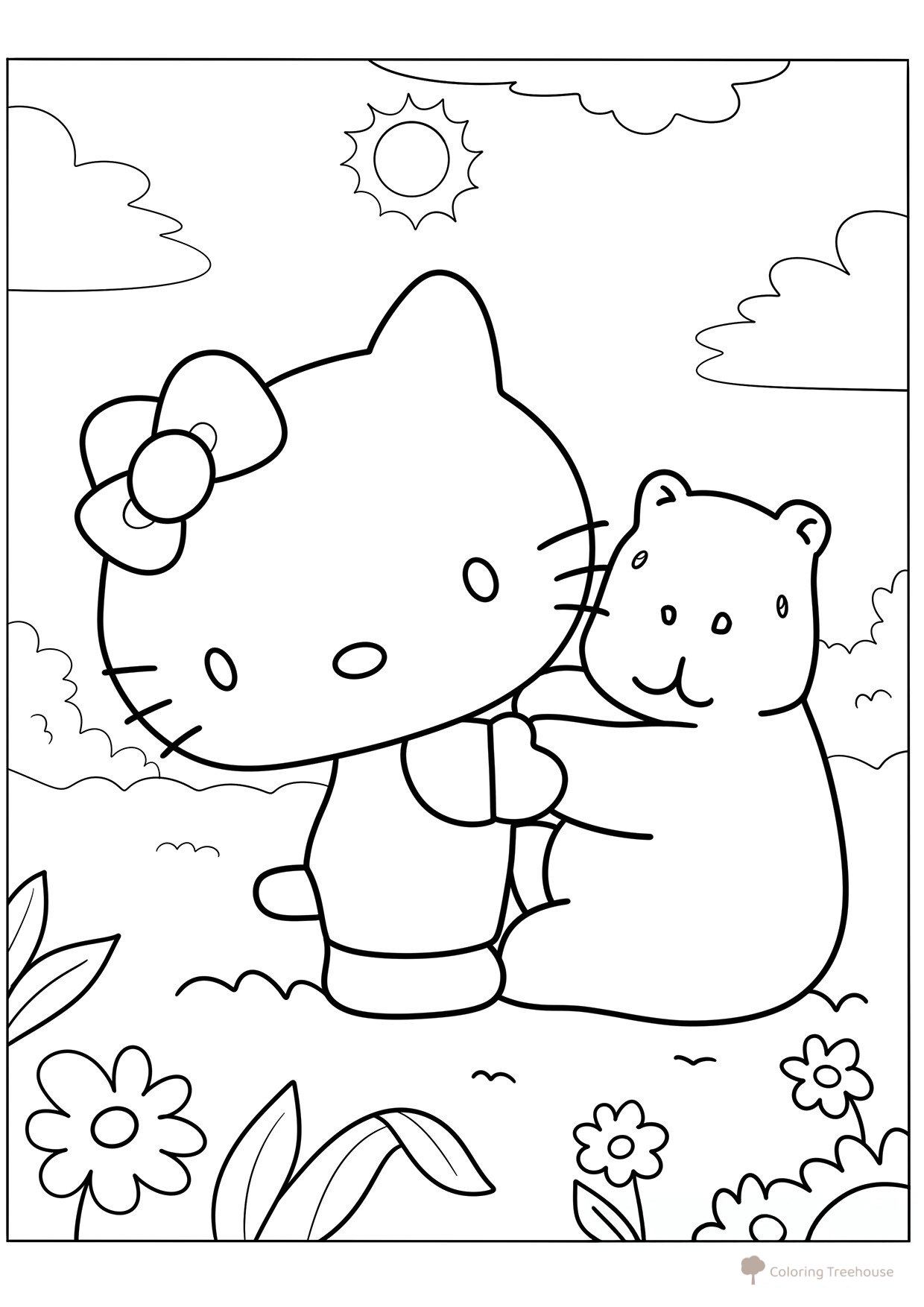 Hello Kitty and Capybara Coloring Page free printable Capybara Coloring Pages coloring page