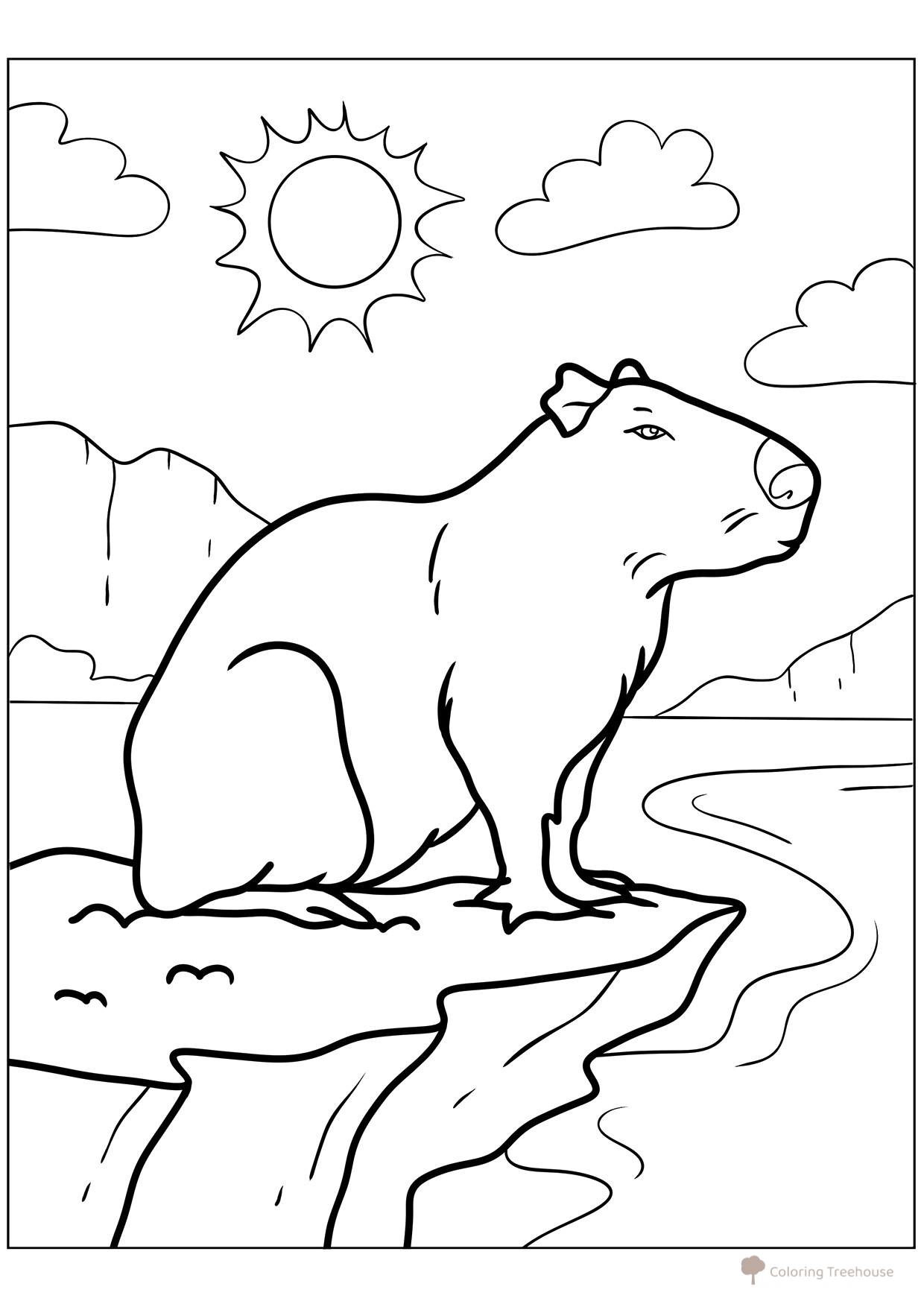 Página para colorear «Capibara en la roca» dibujo para colorear gratis de Hojas para colorear de capibara