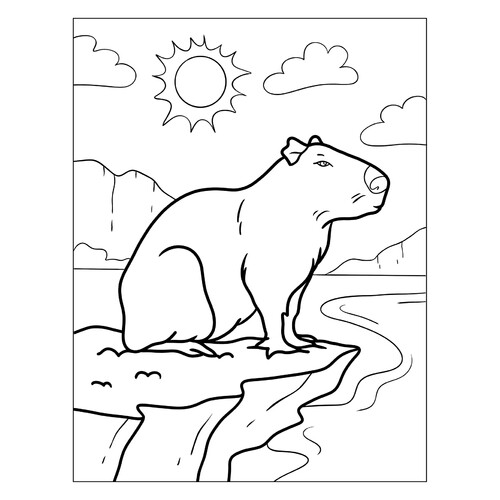 Página para colorear «Capibara en la roca» dibujo para colorear gratis de Hojas para colorear de capibara