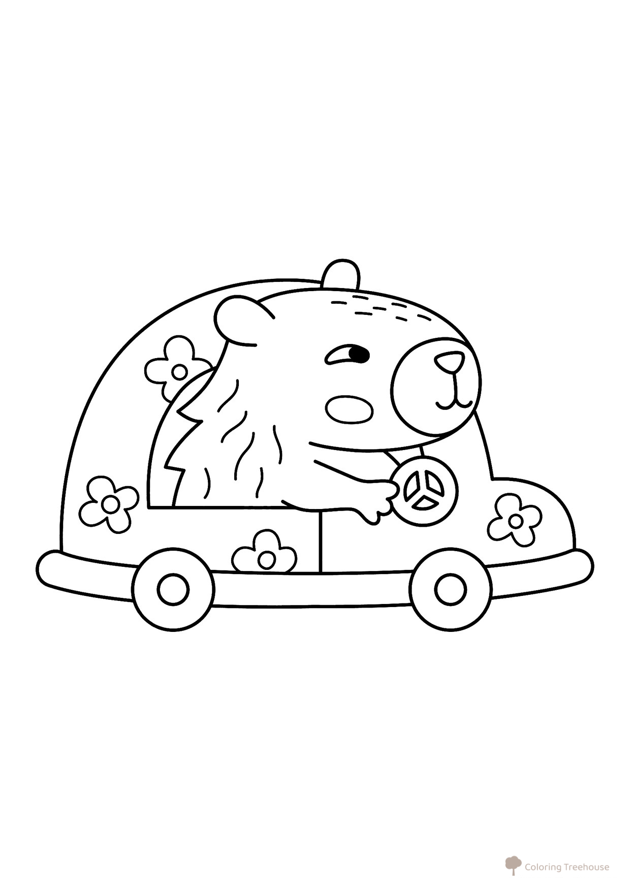 Página para colorear «Capibara pacifista» dibujo para colorear gratis de Hojas para colorear de capibara