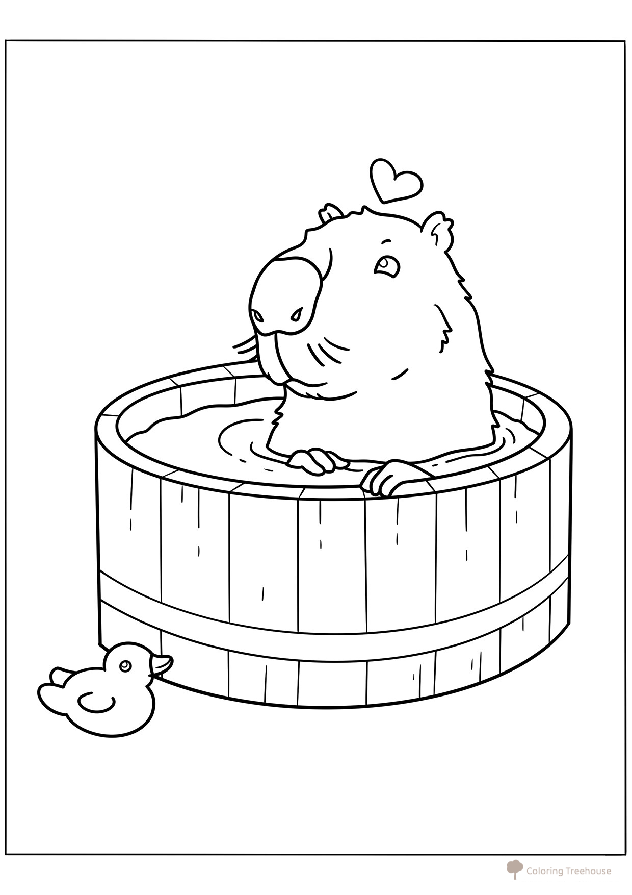 Capybara Taking a Bath Coloring Page free printable Capybara Coloring Pages coloring page