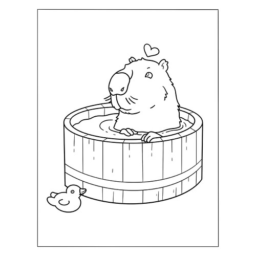 Capybara Taking a Bath Coloring Page free printable Capybara Coloring Pages coloring page