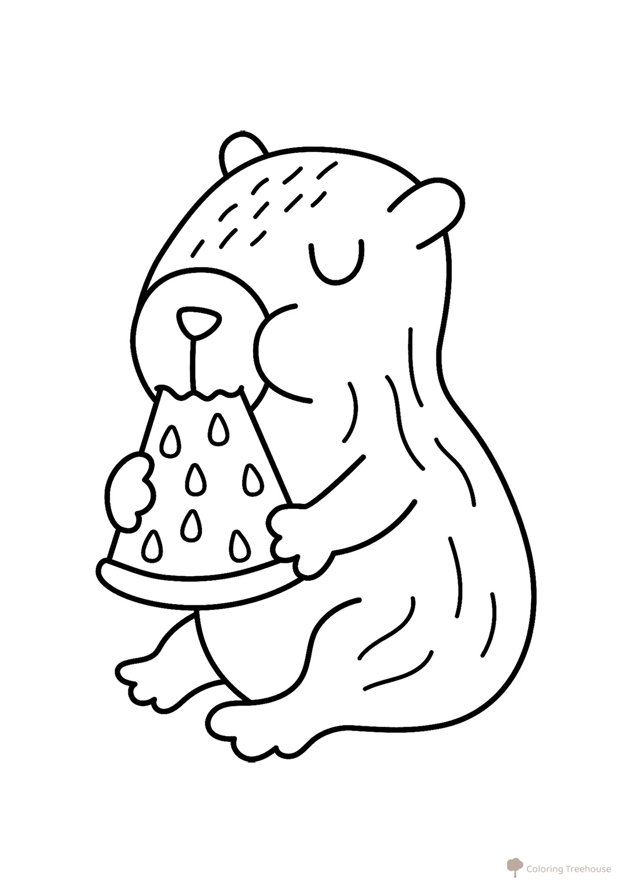 Página para colorear «Capibara con sandía» dibujo para colorear gratis de Hojas para colorear de capibara