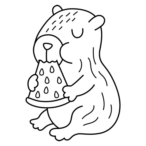 Página para colorear «Capibara con sandía» dibujo para colorear gratis de Hojas para colorear de capibara