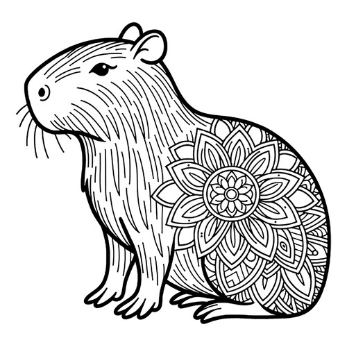 Página para colorear «Capibara con flor (antiestrés)» dibujo para colorear gratis de Hojas para colorear de capibara
