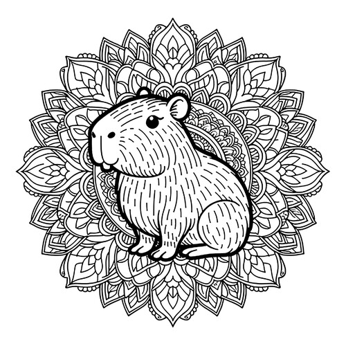 Capybara Coloring Page with Mandala Background free printable Capybara Coloring Pages coloring page
