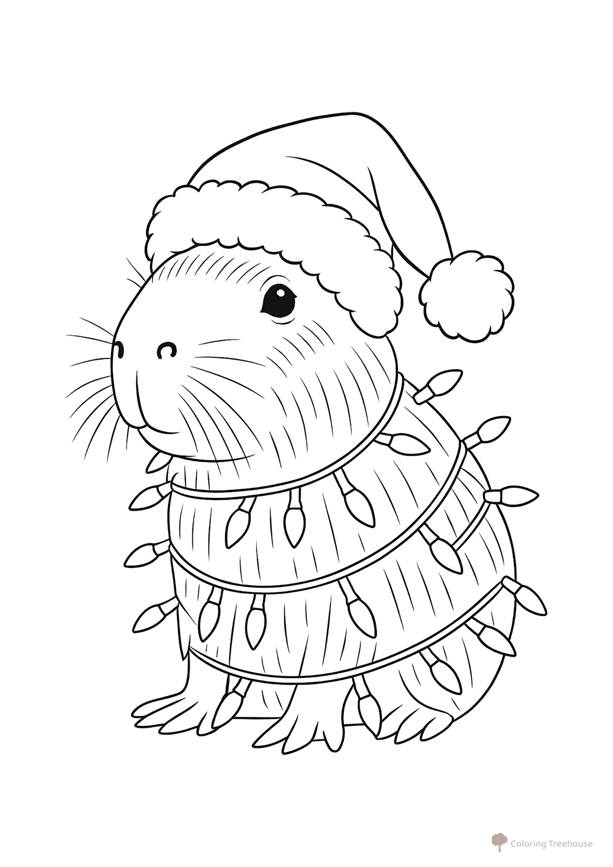 Página para colorear «Capibara con guirnalda de Año Nuevo» dibujo para colorear gratis de Hojas para colorear de capibara