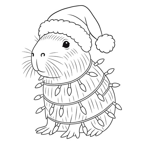 Capybara with New Year's Garland Coloring Page free printable Capybara Coloring Pages coloring page