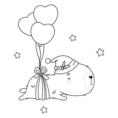 Capybara with Ornaments Coloring Page for the New Year free printable Capybara Coloring Pages coloring page