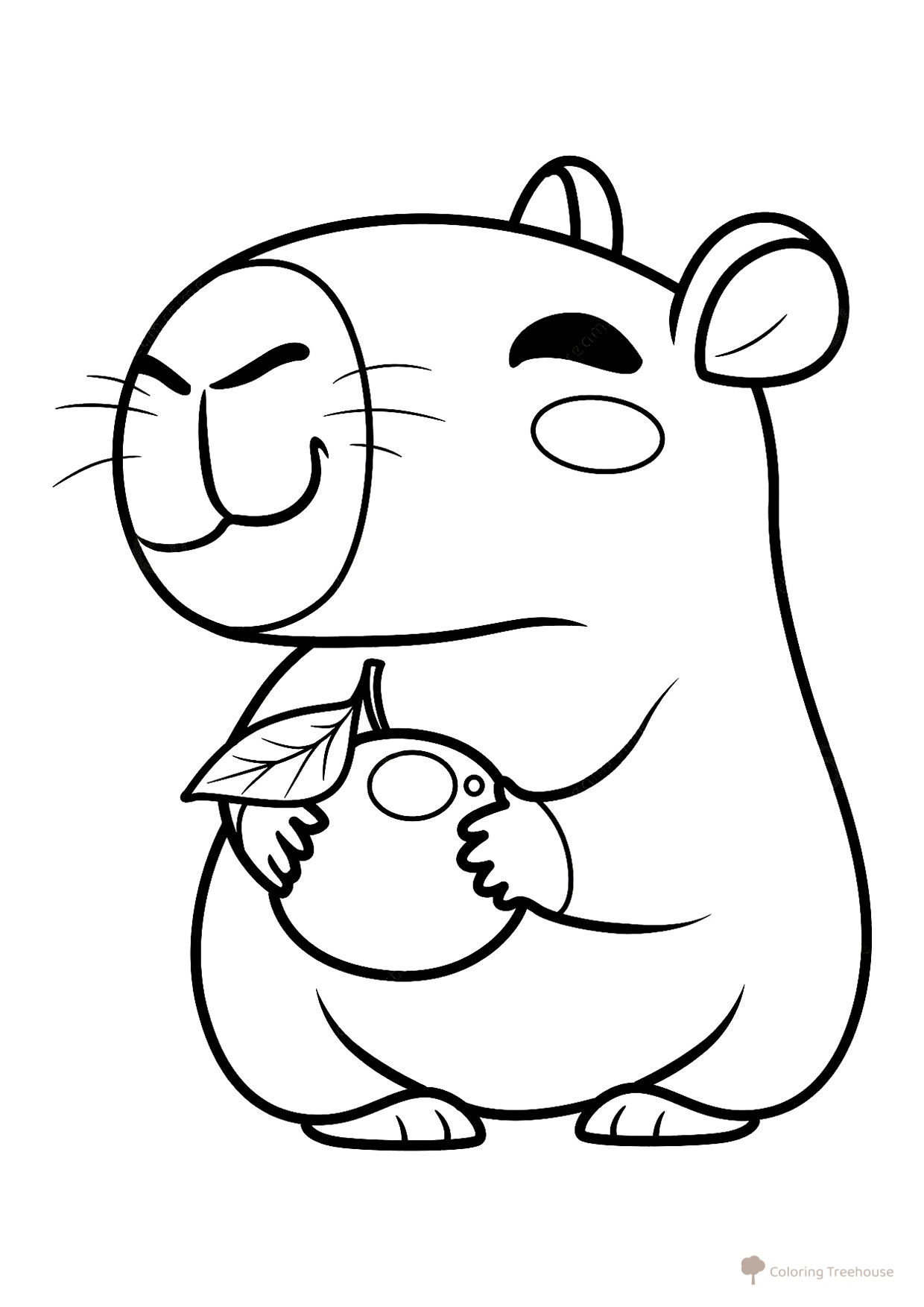 Página para colorear «Capibara con manzana» dibujo para colorear gratis de Hojas para colorear de capibara